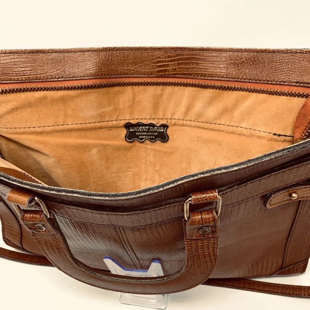 Smart Bags Vintage Brown Lizard Embossed Leather Briefcase Satchel Made in USA